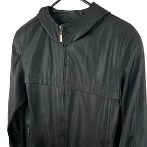 Outbrook‎ Faux Leather Black Jacket Coat Zipper Hood Pockets Women's Size Medium